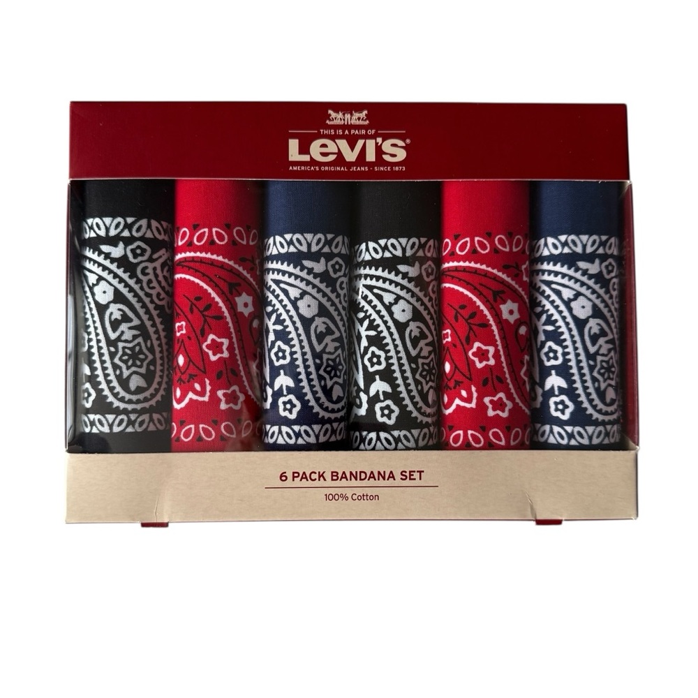 Levi's Bandana Headband Set in Black/Red/Navy - Pack of 6